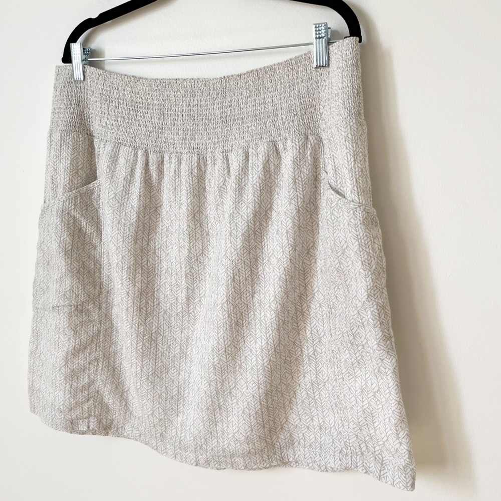 Prana Sugar Pine Skirt Pockets Smocked Waist Womens XL White Taupe - Picture 4 of 10